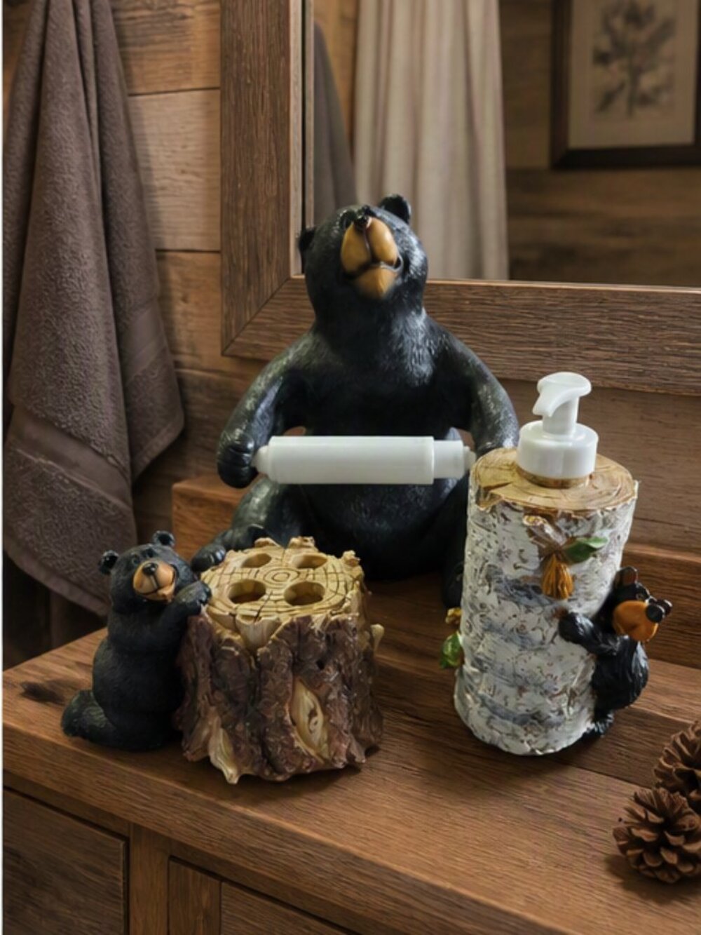 Black Bear Bathroom 3 Piece Set TP, Toothbrush, Soap - Home Cabin RV